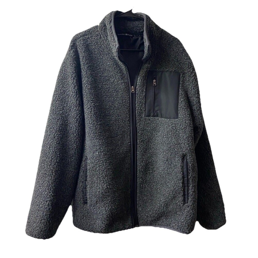 Beverly Hills Polo Club Fleece Jacket Men XL Black Dark Gray Full Zip Pocket NWT